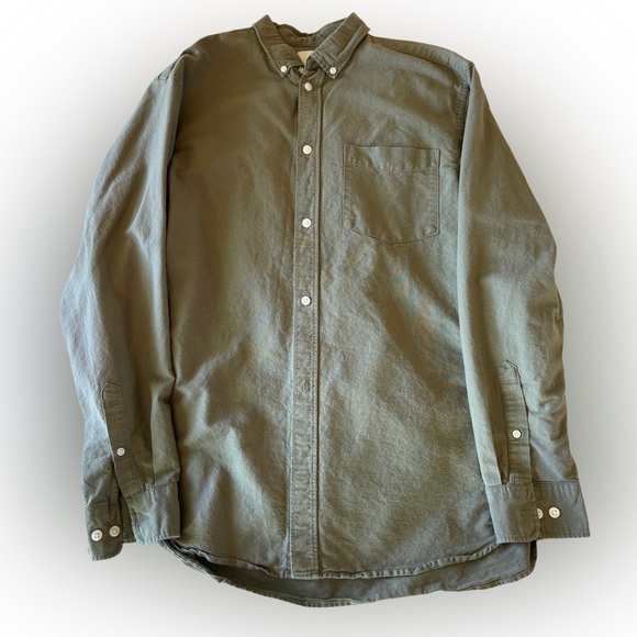 H&M Men’s Olive Green Button-Down Shirt - Size Large, Regular Fit, Long Sleeve - Picture 4 of 5